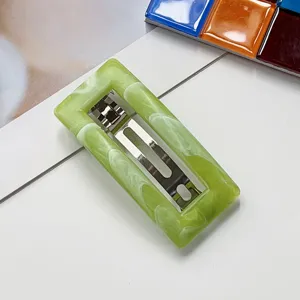 Green marble resin hair clip, sleek geometric barrette for stylish daily ponytails.