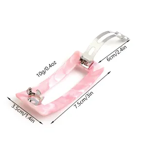 Pink marble hair clip for women, elegant spring barrette with metal clasp and sweet style.