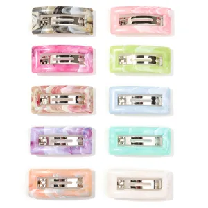 Acrylic marble hair barrettes set, rectangle spring clips for women, stylish daily hair accessories