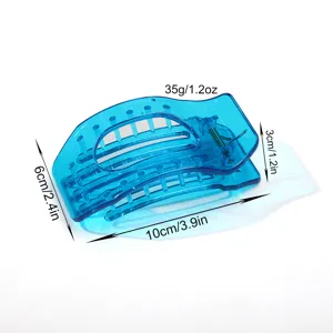 Transparent blue hair claw clip, large flat hollow geometric shark hair clip for women.