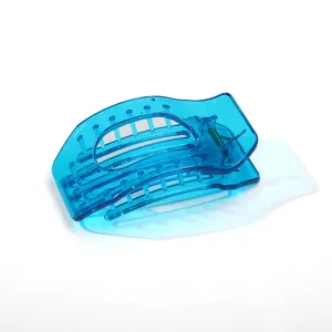 Large blue transparent hair claw clip flat hollow shark hairpin for women daily styling accessory.