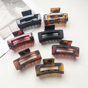 Große Geometrische Rechteckige Haarklammer Aus PC Elegant Leopardenmuster Schildpatt Haarclip Rutschfest Matt Glänzend Haarschmuck Damen