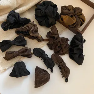 Vintage Gentle Style Bowknot Hair Clip Polka Dot Plaid Hairpin Acrylic Fabric Hair Accessories For Women Elegant Headpiece