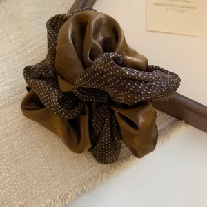 Brown satin scrunchie retro polka dot hair accessory elegant women hair tie design