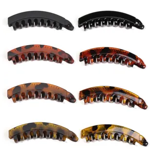 Tortoise shell and solid color banana hair clips for women, stylish high ponytail claw clips.