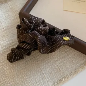 Brown polka dot fabric hair claw clip retro elegant hair accessory for women chic daily wear