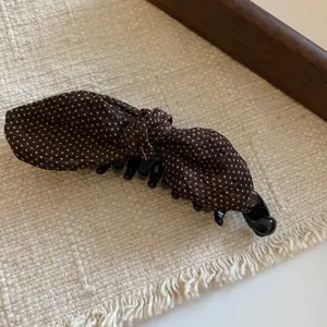 Brown polka dot hair claw clip retro bow hair accessories for women elegant daily styling