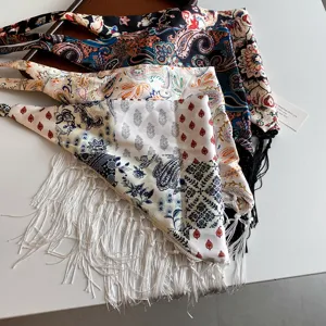 Bohemian Ethnic Paisley Triangle Scarf Tassel Waistband Satin Polyester Scarf For Women Vacation Layering Decorative Wrap