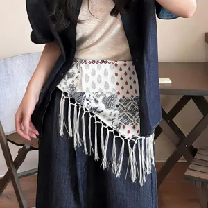Bohemian paisley print triangle scarf fringe waist cincher for women vacation layering new