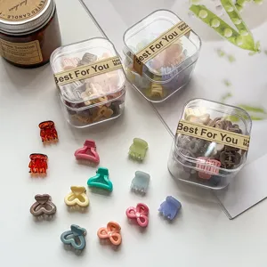 Mignonnes Mini Pinces Crabes En Plastique Ensemble Coloré Doux Géométrique Cœur Nœud Fleur Petites Pinces à Cheveux Avec Boîte De Rangement Pour Enfants Filles