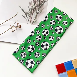 Green football pattern elastic sports headband, sweat-absorbing fitness hair band for unisex.