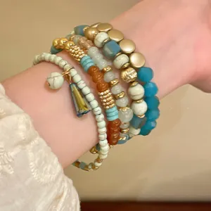 Boho multi-layer beaded bracelet set fashion acrylic crystal stones elegant jewelry for women