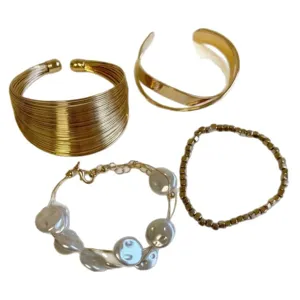 Boho Xryso Metallo Vrachioli kai Perla Set Polla Kommatia Gynaikeia Moda Kosmimata