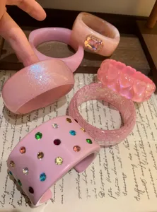 Pink resin fashion bangle set with glitter and rhinestones for women stylish wear jewelry