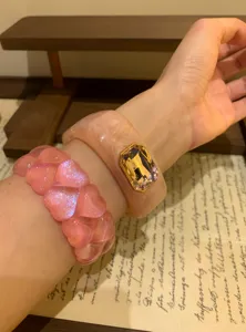 Fashion pink resin bracelet set sweet minimalist crystal bangle for women daily wear accessory