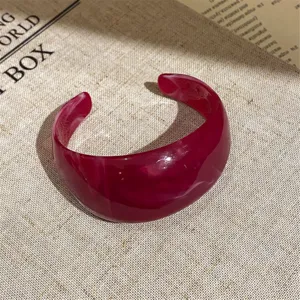 Rose red tie dye acrylic wide cuff bangle minimalist fashion European American style jewelry