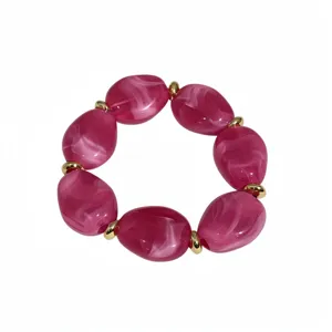 Hot pink marbled acrylic round bead stretch bracelet for women, stylish fashion jewelry.
