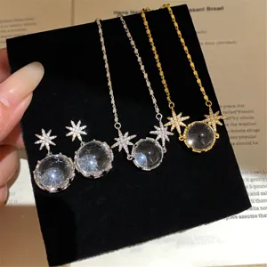 Bracelet étoile zircon boule verre transparent, bijoux fantaisie luxe minimaliste.