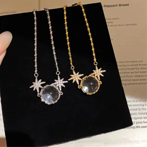 Élégant bracelet pendentif en verre rond étoile zircon brillante, bijoux simples.