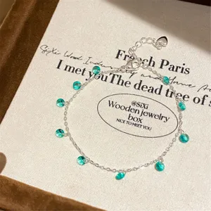 Exquisites mintgrünes Stein Silberketten Armband Sommer frischer Schmuck Damen Design