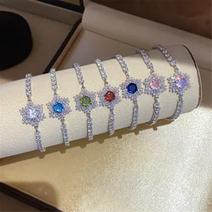 Zirkonia Schneeflocke Blume Armband Set Bunte Kristall Armreifen Damen Modeschmuck