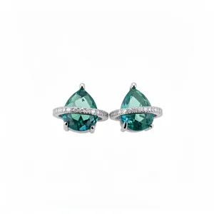Stunning pear-cut crystal Saturn ring earrings, elegant chic silver jewelry for women.