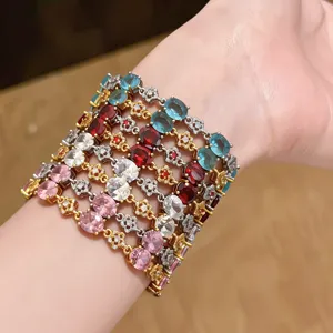 Stackable colorful oval zircon flower bracelet luxury fashion jewelry wrist accessory