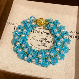 Pulsera tejida de cuentas azules joyería de moda hecha a mano accesorio estético elegante y chic