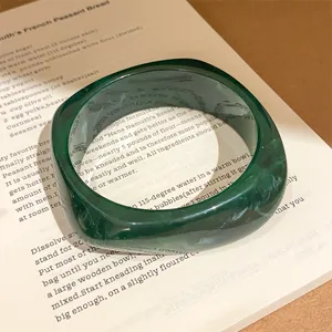 Dark green resin geometric chunky bangle bracelet, trendy vintage style for daily wear.