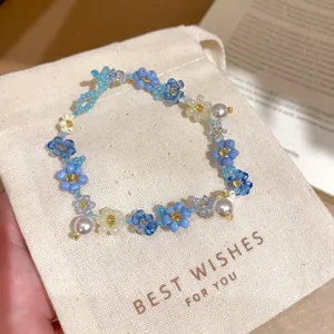 Handgefertigte blaue perlen Blumen Halskette Perlen Schlüsselbeinkette Schmuck
