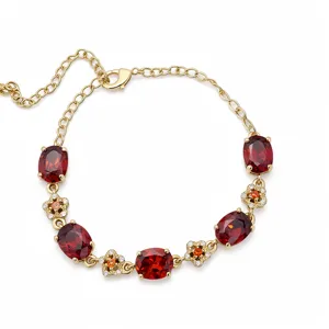 18k gold plated oval red zircon flower bracelet elegant luxury fashion wrist jewelry accessory