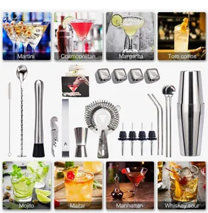 Juego de coctelera de acero inoxidable de 23 piezas kit de herramientas de barra profesional.