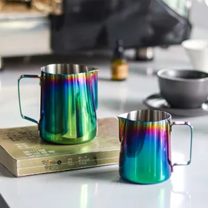 Japanese 304 stainless steel coffee milk frothing pitcher set for latte art and barista.