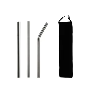 Stainless steel straw set reusable metal drinking straws with pouch for eco friendly daily use