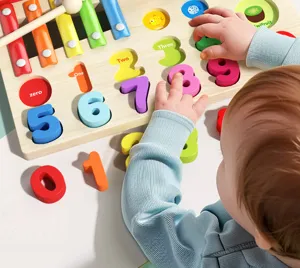 Wooden Montessori early education toy set with xylophone, numbers and shape matching for kids.
