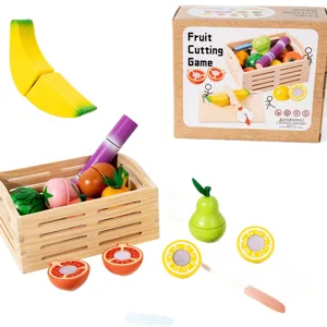 Wooden fruit cutting toy set for kids, pretend play kitchen food puzzle educational toys.