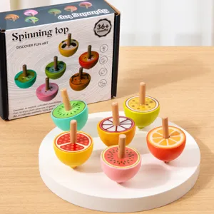 Wooden fruit animal spinning top set for kids educational toys, vibrant colors, 36m+.