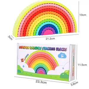 Blocs à empiler en bois arc-en-ciel jouet éducatif pour l'apprentissage des enfants.