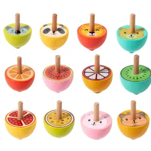 Wooden fruit animal spinning top set for kids educational toys kindergarten small gifts