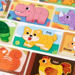 Kids wooden 3D animal puzzle educational toy for early learning cartoon jigsaw play set