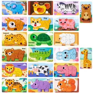 Wooden animal jigsaw puzzle set for kids early education cartoon learning toys age 3+