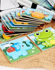 3D Holz Cartoon Tier Puzzle Brett für Kinder frühe Bildung und kognitives Lernspielzeug.