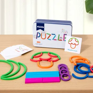 Kids Wooden Educational Logic Training Creative Wooden Stick Puzzle Game Early Learning Toy With Iron Box