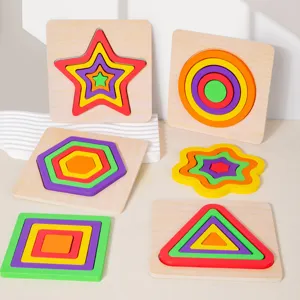 Wooden Montessori shape sorting puzzle set for kids educational learning and early brain training.