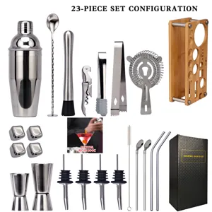 Set de coctelera de acero inoxidable 23 piezas kit de herramientas de barra con soporte de bambú