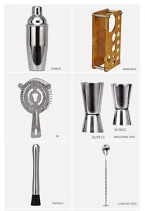 Kit shaker à cocktail en acier inoxydable ensemble d'outils de bar avec support en bambou
