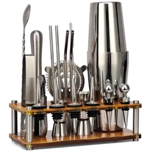 Ensemble Shaker à Cocktail en Acier Inoxydable Kit de Barman Avec Support Acrylique Outils de Bar Mélangeur Professionnel