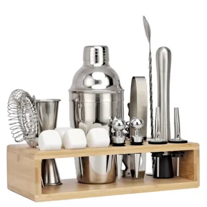 Edelstahl Cocktail Shaker Set mit Holzständer professionelle Barware Set Heimbar Zubehör