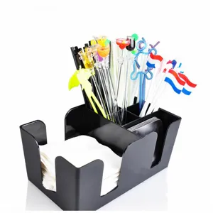 Multifunctionele Bar Stro Weefsel Organizer Doos Zwarte Kunststof Desktop Opslaghouder Voor Restaurant En Café