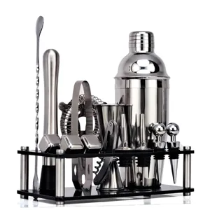 Roestvrij Stalen Cocktailshaker Set Bar Gereedschap Kit Met Acryl Standaard Professionele Bartender Kit